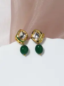 Ruby Raang Women Green Kundan Contemporary Drop Earrings