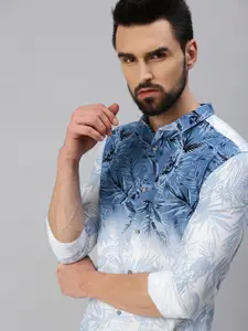 SHOWOFF Men Blue & White Comfort Slim Fit Floral Printed Cotton Casual Shirt