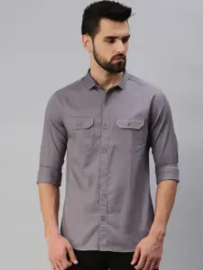 SHOWOFF Men Grey Slim Fit Cotton Casual Shirt