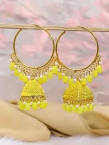 Crunchy Fashion Yellow & Gold-Toned Dome Shaped Hoop Earrings