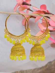 Crunchy Fashion Gold-Plated Yellow Dome Shaped Chandbalis Earrings