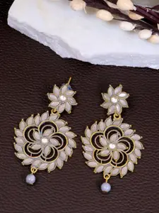 Crunchy Fashion Gold-Plated Grey Floral Drop Earrings