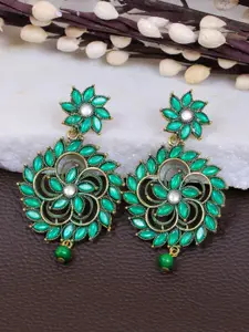 Crunchy Fashion Green & Gold-Plated Contemporary Drop Earrings