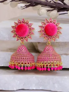 Crunchy Fashion Pink Gold-Plated Enamel Jhumkas Earrings