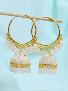 Crunchy Fashion White & Gold-Plated Dome Shaped Jhumkas Earrings