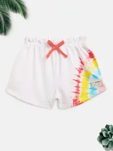 Lil Tomatoes Girls White & Turquoise Blue Printed Outdoor Shorts