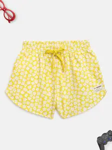 Lil Tomatoes Girls Yellow Floral Printed Outdoor Shorts