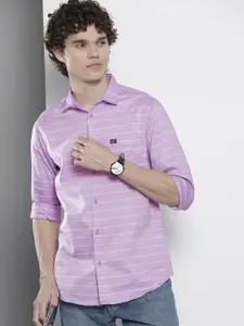 The Indian Garage Co Men Purple Cotton Smart Slim Fit Striped Casual Shirt