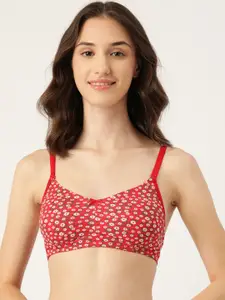 Leading Lady Red & White Floral Pure Cotton Bra Non-Padded