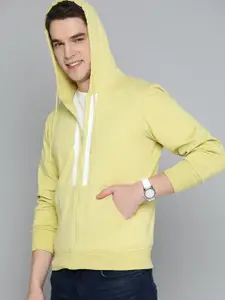 HERE&NOW Men Yellow Solid Hooded Sweatshirt