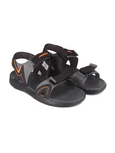FURO by Red Chief Men Black & Neon Orange Solid  Dry-Tech Sports Sandals