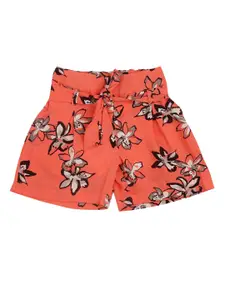 Tiny Girl Girls Peach-Coloured Floral Printed Shorts