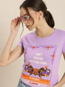 Moda Rapido Women Purple Printed Pure Cotton T-shirt