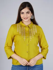 KALINI Women Mustard Classic Slim Fit Casual Shirt