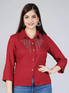 KALINI Women Maroon Classic Slim Fit Casual Shirt
