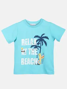 Beebay Boys Green Typography Printed Tropical Applique T-shirt