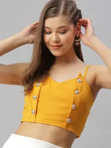 SHOWOFF Yellow Shoulder Straps Knitted Fitted Crop Top