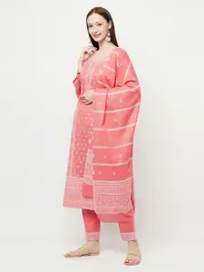 Safaa Pink & White Unstitched Dress Material