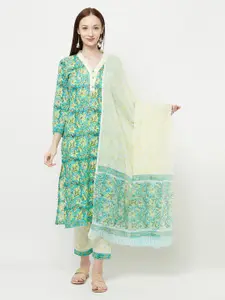 Safaa Blue & Off White Printed Unstitched Dress Material