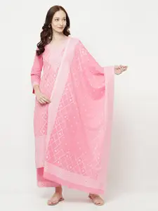 Safaa Pink & White Unstitched Dress Material