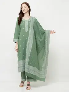 Safaa Green & White Unstitched Dress Material