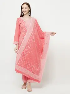 Safaa Pink & White Unstitched Dress Material