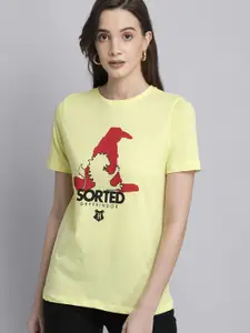Free Authority Women Yellow Harry Potter Printed T-shirt