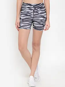 Boston Club Women Grey Striped Printed Skinny Fit Training or Gym Shorts