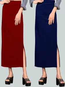 Wuxi Women Pack of 2 Maroon & Navy Blue Solid Saree Shapewear