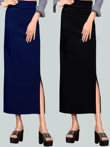 Wuxi Women Pack of 2 Navy Blue & Black Solid Saree Shapewear