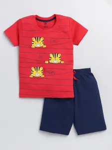 Toonyport Boys Red Printed T-shirt with Shorts