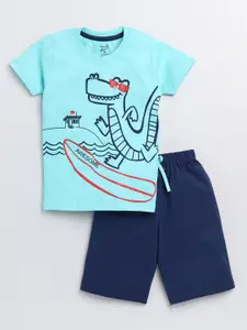 Toonyport Boys Blue Printed T-shirt with Shorts