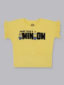 Kids Ville Girls Yellow Minions Printed Applique T-shirt