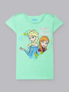 Kids Ville Girls Green Frozen Featured Halfsleeve T-shirt