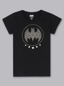 Kids Ville Girls Black Batman Featured Cotton T-shirt