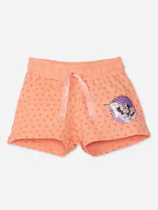 Kids Ville Girls Peach-Coloured Conversational Printed Mickey & Friends Shorts