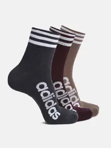 ADIDAS ADIDAS Men Pack of 3 Charcoal Grey Patterned Ankle Length Socks