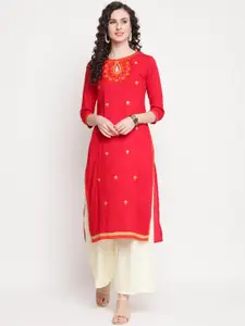 KIMAYRA Women Red Ethnic Motifs Keyhole Neck Kurta
