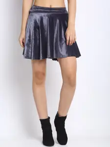 NEUDIS Grey Solid Velvet Flared Mini Skirt