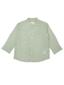 ZERO THREE Boys Green Standard Printed Pure Cotton Casual Shirt
