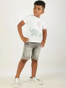 Zalio Boys White & Grey Printed T-shirt with Shorts