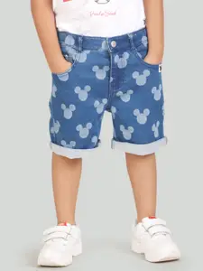 Zalio Boys Blue Mickey Mouse Printed Denim Shorts