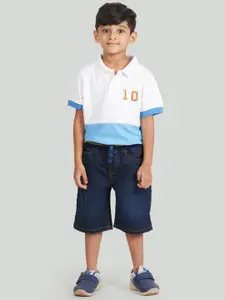 Zalio Boys White & Blue Colourblocked T-shirt with Shorts