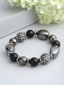 PANASH Women Black & Silver-Toned Brass Pearls Handcrafted Charm Bracelet
