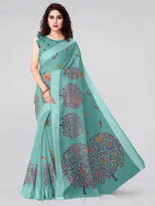 KALINI Teal & Orange Ethnic Motifs Saree