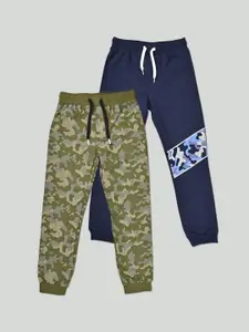 Zalio Boys Pack of 2 Navy Blue & Olive Printed Cotton Joggers