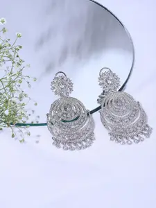 RITU SINGH Silver-Toned Contemporary Drop Earrings