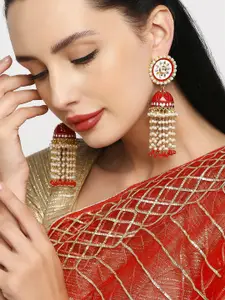 OOMPH Red Dome Shaped Jhumkas Earrings