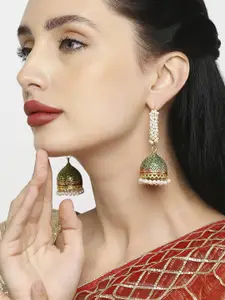 OOMPH Green Dome Shaped Jhumkas Earrings