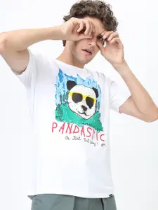 HIGHLANDER Men Olive Green Typography Printed Round Neck Applique Slim Fit T-shirt